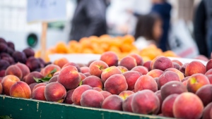Peaches at a farm market are seen in this undated image. (Shutterstock)