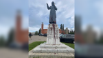 A statue of Father Albert Lacombe was vandalized in St. Albert on May 29, 2024 (Source: St. Albert RCMP)