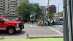 A male pedestrian was struck at the intersection of Dundas and Colborne streets in London, Ont. on June 4, 2024. (Reta Ismail/CTV News London)