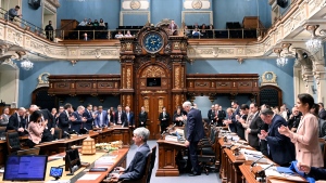 The National Assembly unanimously adopted a motion rejecting comments by Liberal Party of Canada MNA Angelo Iacono that Quebec would be stronger if it were an officially bilingual state. Photo taken on May 8, 2024. LA PRESSE CANADIENNE/Karoline Boucher

