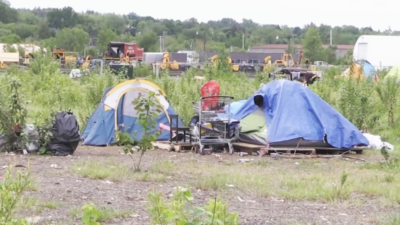 Officials in Sudbury say homeless shelters are at capacity and the number of people living in encampments is growing. (Photo from video)