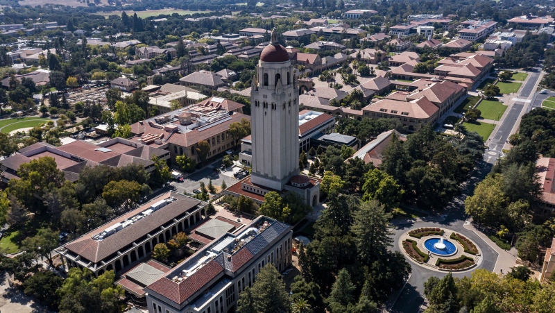 The Hoover Tower at Stanford University in Stanford, California, is pictured here in September 2023. More than a dozen pro-Palestinian protesters were arrested on June 5 at Stanford University. (David Paul Morris / Bloomberg)