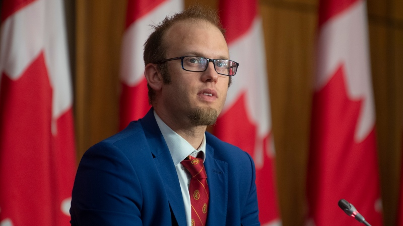 Conservative MP Arnold Viersen listens to a speaker during a news conference, Thursday, May 27, 2021 in Ottawa. THE CANADIAN PRESS/Adrian Wyld