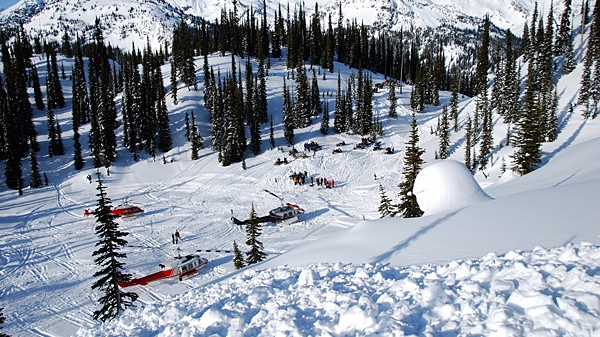 Police have called of their search and rescue efforts after all snowmobilers were accounted for following an avalanche near Revelstoke, B.C., Friday, March 19, 2010. (Search and Rescue)
