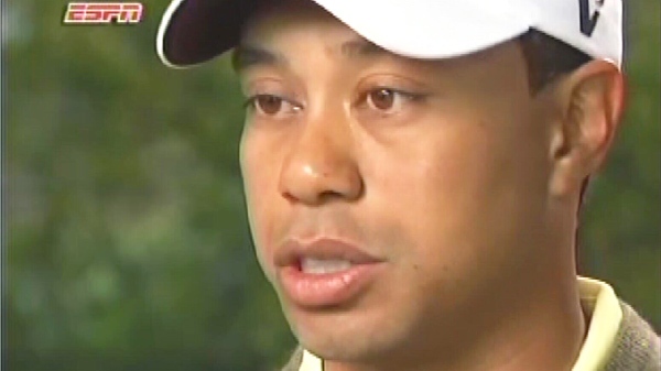 Tiger Woods speaks during an interview near his Windermere, Fla., home with ESPN that aired Sunday, March 21, 2010. (AP / ESPN)