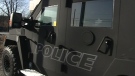 The Lenco BearCat armoured vehicle is shown off at the Ottawa police west division station, Wednesday, March 24, 2010.