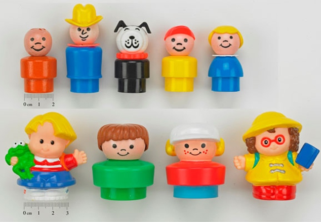 As shown on Health Canada's website, a comparison of Fisher-Price Little People figures manufactured prior to 1991 (top) and after 1991 (bottom).