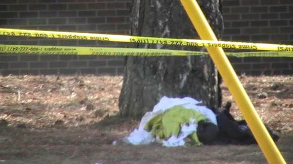 A pile of clothing marks where paramedics worked to save the life of an Oshawa teen, who died on Tuesday, March 30, 2010 of his injuries. (Curtis Hetherington / MyNews.CTV.ca)