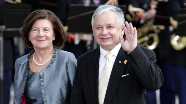 In this Sunday July 13, 2008 file photo, Polish President Lech Kaczynski and his wife Maria attend a formal dinner after a Mediterranean Summit meeting at the Petit Palais in Paris. Kaczynski and his wife were killed when the plane they were on crashed while landing near the western Russian city of Smolensk on Saturday, April 10, 2010. (AP Photo/Thibault Camus, File)