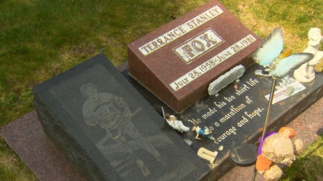 Terry Fox's grave where supporters of his foundation gathered on Monday to remember him on the 30th anniversary of his Marathon of Hope. April 12, 2010. (CTV)