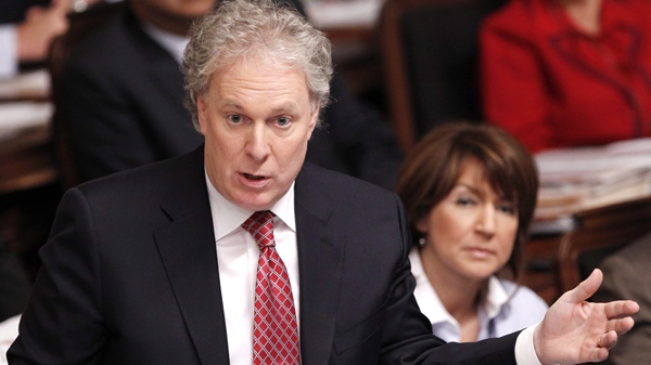 Quebec Premier Jean Charest responds to opposition questions on his announcement of a public inquiry during question period at the legislature in Quebec City, Tuesday, April 13, 2010. (Mathieu Belanger / THE CANADIAN PRESS)  