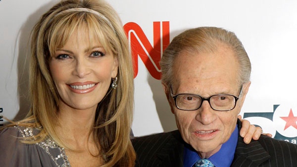 Larry King and his wife Shaun arrive to a party held by CNN celebrating King's fifty years of broadcasting in New York in this April 18, 2007 file photo. (AP / Stuart Ramson)