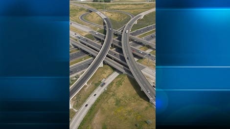 An aerial view of the intersections of Highways 404 and 407 in Markham. (Tom Podolec/CTV Toronto)