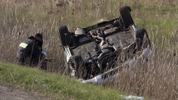 The driver of this vehicle was airlifted to hospital with critical injuries after his car rolled over on Highway 403 on April 20, 2010.