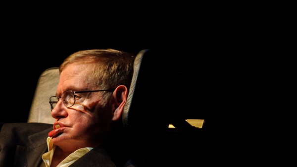 Astrophysicist Stephen Hawking presents a lecture titled, "Out of a Black Hole," at Texas A&M in College Station, Texas, on Monday, April 5, 2010. (AP / Dave Einsel)