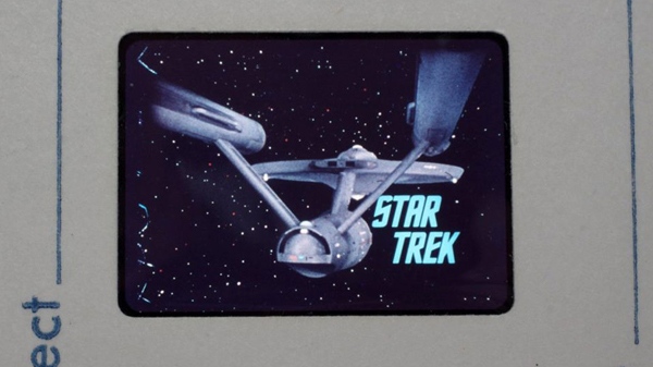 In this publicity image released by Julien's Auctions, a film clip from the opening of the original 'Star Trek,' is shown.