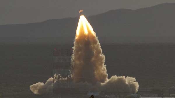 The new Orion crew capsule is catapulted into the air on Thursday, May 6, 2010 at White Sands Missile Range, N.M., during a test of Orion's launch-abort system. (AP / Craig Fritz)