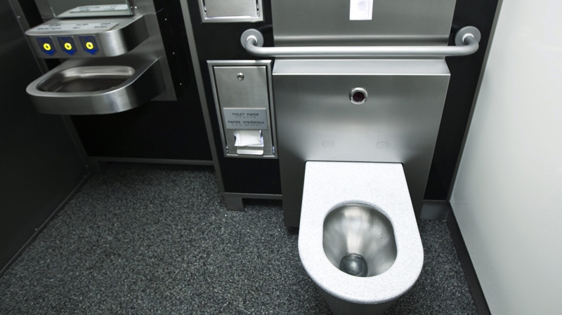 A view of Toronto's first pay toilet on Wednesday, May 19, 2010. It helps answer the call of nature and it cleans up afterwards - all for the price of a quarter. (Nathan Denette / THE CANADIAN PRESS)  