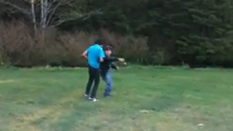 Two young boys are seen fighting in a video posted earlier this month to YouTube. May 23, 2010. (CTV)