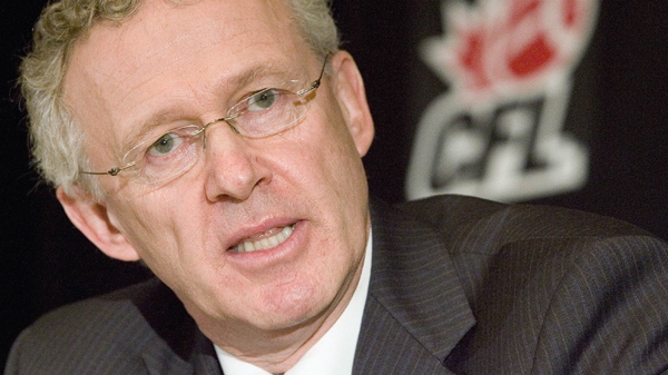 Then-CFL commissioner Tom Wright answers questions in his final state of the league address in Winnipeg, Manitoba on Friday, Nov. 27, 2006. (Frank Gunn / THE CANADIAN PRESS)