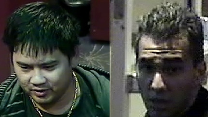 Warrants are out for the arrest of Vu Thanh Tran, pictured left, and police are still trying to determine the identity of the man pictured right.