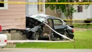 A female driver was killed when she went into medical distress and hit the back of a home in south Ottawa, Wednesday, June 2, 2010. Viewer photo submitted by: John Mielke