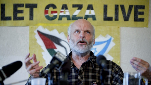Canadian peace activist Kevin Neish, who was on board a ship raided by Israeli forces off the Gaza coast last Monday and managed to hide photos of the flotilla raid during his detention, speaks about his experience during a press conference at the Velox Club in Victoria, B.C., Monday, June 7, 2010. (Deddeda Stemler / THE CANADIAN PRESS)