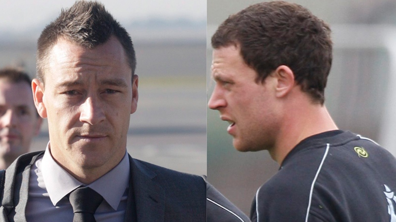 John Terry, left, and Wayne Bridge are seen in this undated combination photo. In late January, a British High Court lifted a gag order on a story that rocked English soccer: Chelsea star and England captain John Terry made a cross-field pass at teammate and best friend Wayne Bridge's former girlfriend. (AP / Themba Hadebe and Jon Super)