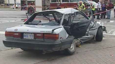 Five teens were injured, one critically, when a pickup truck struck their Toyota Camry on Hazeldean Road, Thursday, June 10, 2010.