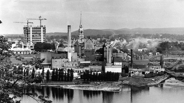 E.B. Eddy Ltd. paper mill, in Gatineau, Que., is seen from Parliament Hill in Ottawa in this undated photo. (THE CANADIAN PRESS / files)