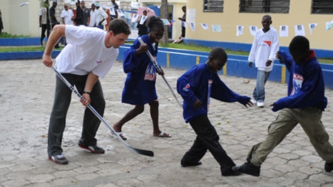 Dan Hamhuis of the NHL Nashville Predators traveled to Port-au-Prince, Haiti to raise money for Grace Children's Hopsital in June 2010. (NHLPA/WORLD VISION) 
