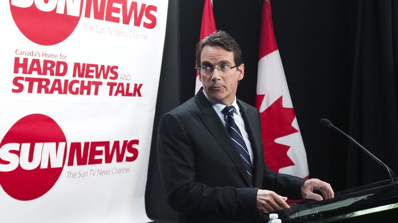 Quebecor Media Inc. CEO Pierre Karl Peladeau addresses a news conference in Toronto, Tuesday, June 15, 2010 to launch the proposed Sun TV News Channel. (Nathan Denette / THE CANADIAN PRESS)  