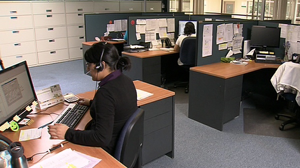 Office workers in their cubicles. (file)