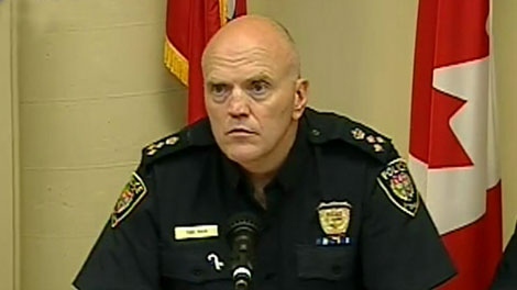 Ottawa Police Chief Vern White updates the media on charges laid in a firebombing of a Royal Bank in Ottawa on May 18, 2010.