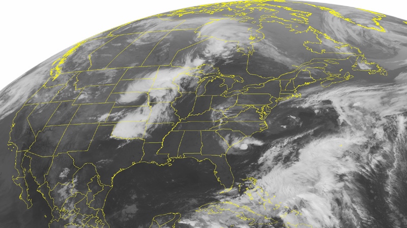 This NOAA satellite image taken Sunday, May 20, 2012 at 1:45 a.m. EDT shows a small area of clouds off the South Carolina Coast associated with Tropical Storm Alberto. 