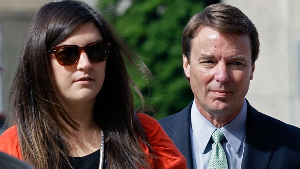 John Edwards arrives with his daughter Cate Edwards at the federal courthouse in Greensboro, N.C., for his trial on charges of campaign corruption Monday, May 21, 2012. (AP / Chuck Burton)