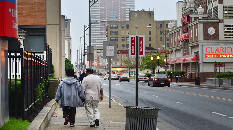 The scene of fatal stabbings that occurred earlier in the day is seen in Atlantic City along Pacific Avenue between Michigan and Ohio Avenues, Monday, May 21, 2012. (AP / The Press of Atlantic City, Ben Fogletto)