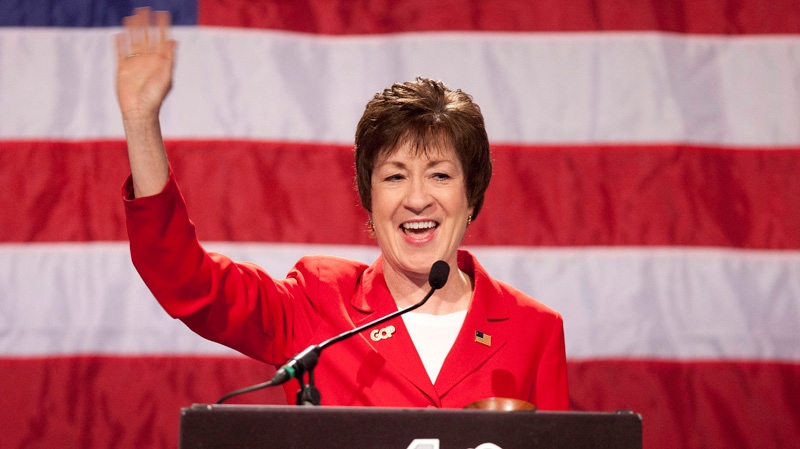 Sen. Susan Collins, R-Maine, acknowledges applause during her speech at the Maine Republican Convention at the Augusta Civic Center in Augusta, Maine, Saturday, May 5, 2012. (AP / Robert F. Bukaty)