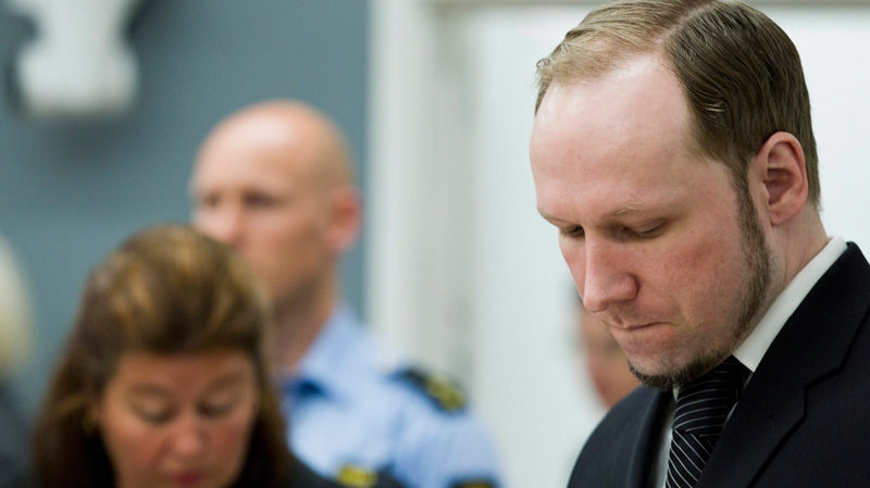 Anders Behring Breivik, right, pictured in the courtroom in Oslo, Wednesday, May 23, 2012. (AP / Berit Roald, NTB scanpix) 