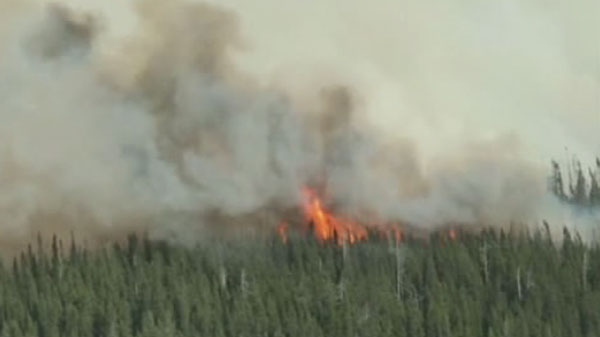 This photo from video shows a forest fire near Timmins, Ont. on May 26, 2012. 