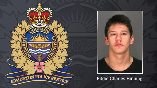Edmonton Police have issued a warrant for Saskatoon man Eddie Charles Binning, 21, for his alleged role in a recent murder. Supplied.