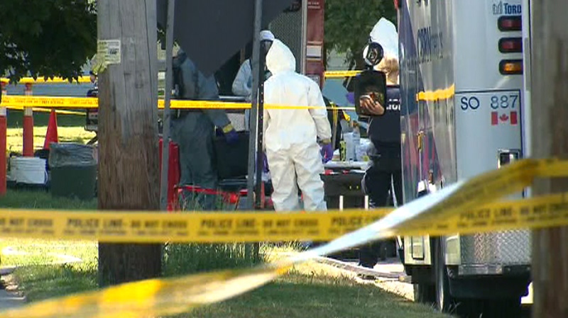 Toronto police clear a suspected meth lab from a Toronto neighbourhood on Wednesday, May 30, 2012.
