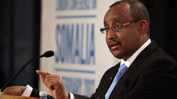Prime Minister of the Transitional Federal Government of Somalia Abdiweli Mohamed Ali gestures during a press conference at The Foreign and Commonwealth Office in London, on Thursday Feb. 23, 2012. (AP / Peter MacDiarmid, Getty Images)