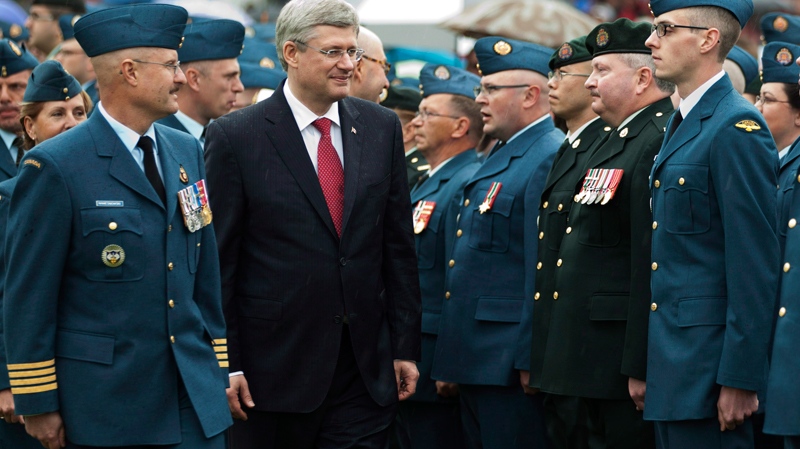 Prime Minister Stephen Harper, honour guard, Canadian Forces day, North Bay, Ontario