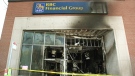Damage is seen Wednesday, May 19, 2010 that was caused by a firebomb at an Ottawa downtown bank. (Fred Chartrand / THE CANADIAN PRESS)