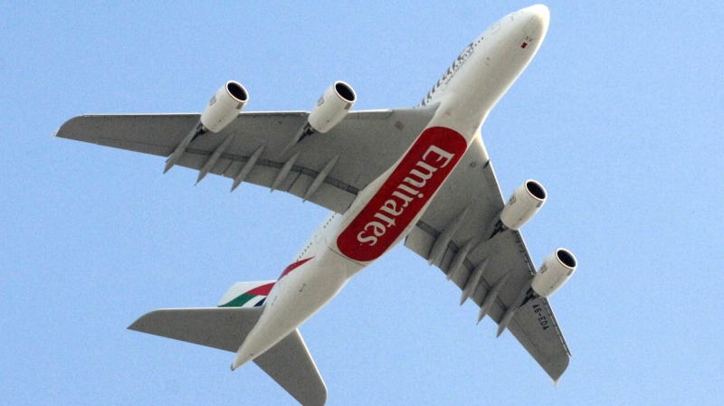 This July 29, 2008 file photo shows an Emirates Airlines Airbus A380 in a photo taken at the Dubai International Airport in Dubai, United Arab Emirates.