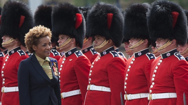 Governor General Michaelle Jean conducts the annual Inspection of the Ceremonial Guard on Parliament Hill in Ottawa, Tuesday June 22, 2010. (Adrian Wyld / THE CANADIAN PRESS)