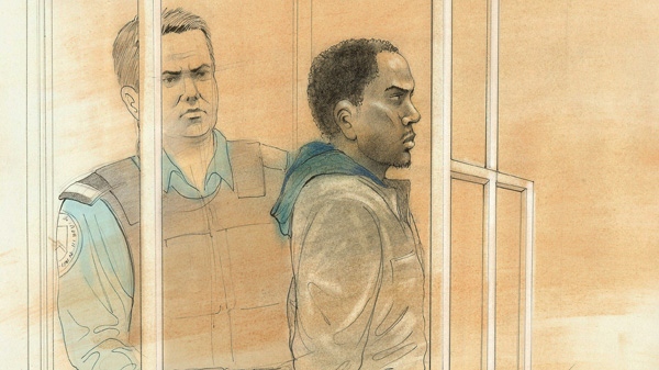Christopher Husbands, the suspect in the Eaton Centre shooting is shown in a court sketch on Monday, June 4, 2012.