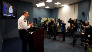 Vancouver Police Deputy Chief Warren Lemcke speaks during a news conference after a human hand was delivered to a school and a human foot to another in Vancouver, B.C., on Tuesday June 5, 2012. Lemcke says he can't confirm whether the packages are connected to the dismembered body of a Chinese student found in Montreal last week and the international manhunt for his killer. THE CANADIAN PRESS/Darryl Dyck