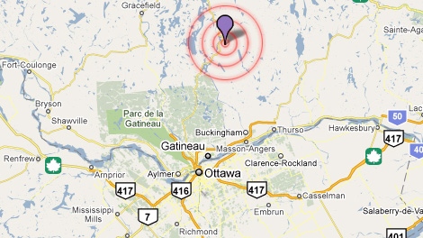 The epicentre of the June 23, 2010 earthquake was about 85 kilometres north of Ottawa, near Buckingham, Que.